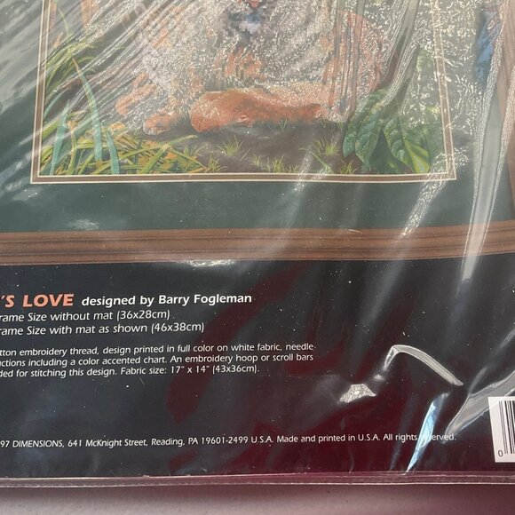 VTG 90's Dimensions Tigers Love Cross Stitch Kit Dimensions 18" X 15" Wildlife - Picture 3 of 8